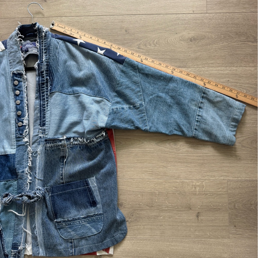 First Edition Vintage Blue Denim Jacket with Frayed Edges Size Medium - Picture 8 of 15
